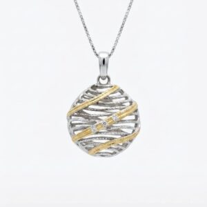 14K Two‑Tone Sphere Pendant with Natural Diamonds