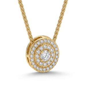 14K Gold Double‑Halo Diamond Pendant (0.63ct G/VS)