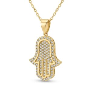 14K Gold Full‑Diamond Hamsa Pendant (0.55ct G/VS)
