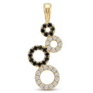 14K Gold Multi‑Circle Diamond Pendant (Black & White Diamonds)