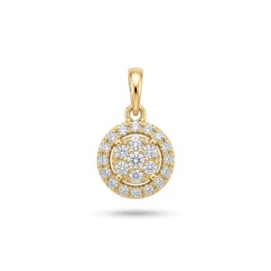 14K Gold Round Diamond Cluster Pendant