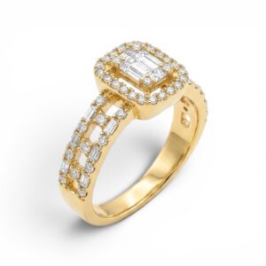 14K Gold Emerald‑Cut Halo Diamond Ring (0.71ct G/VS)