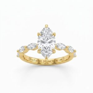 14K Gold Marquise‑Cut Diamond Ring with Side Marquise Diamonds (2.89ct E/VS1)
