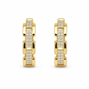 Геометрические серьги из золота 14K с 60 бриллиантами (0.30ct F/VS)