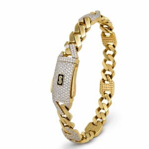 14K Gold Monaco Bracelet with Mixed Plain & CZ‑Set Links