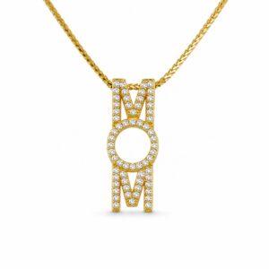 14K Gold “MOM” Pendant with CZ Stones