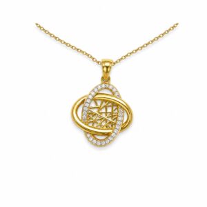 14K Gold Geometric CZ Pendant – Elegant Interlocking Design
