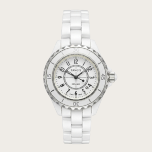 Tang’s White Ceramic Women’s Watch with Silver Bezel