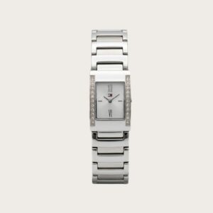 Women’s Rectangular Stainless Steel Watch – Silver Bracelet & Crystal‑Set Bezel