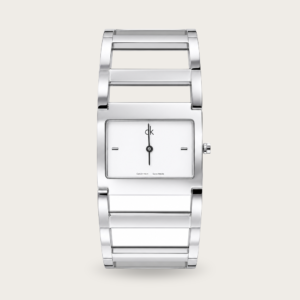 Calvin Klein Women’s Rectangular Stainless Steel Watch – White Dial & Silver Bracelet