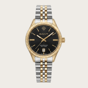 GANT Two‑Tone Stainless Steel Watch – Black Dial, Gold Accents & Date Display