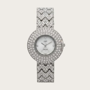 G&P Collection Women’s Luxury Silver Watch – Full Crystal Bracelet & Multi‑Row Crystal Bezel