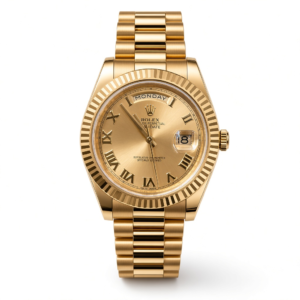 Rolex Day-Date II Yellow Gold Fluted Champagne Roman 218238-0038