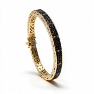 14K White Gold Bracelet with Black Stones and Side Lock