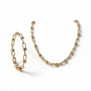 14K Gold Heritage Link Set – Tiffany Inspired Necklace & Bracelet