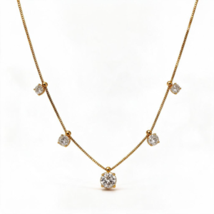 14K Gold Floating CZ Station Necklace