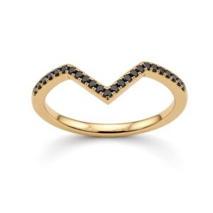 Elegant 14K gold ring featuring 23 natural black diamonds.