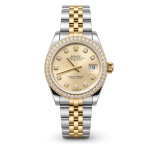 Rolex Lady-Datejust 28 Rolesor watch with diamond bezel and champagne dial