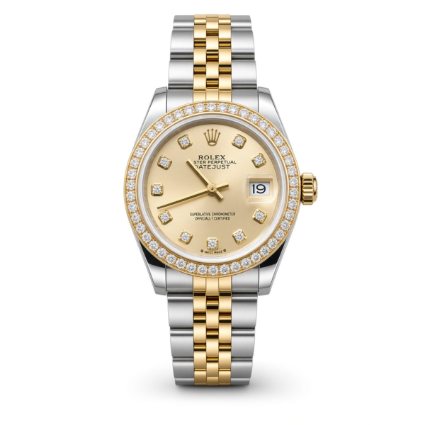 Rolex Lady-Datejust 28 Rolesor watch with diamond bezel and champagne dial